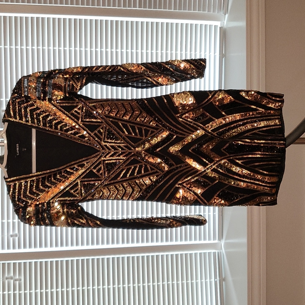 Express Black and Gold Sequin Mini Dress Size XS